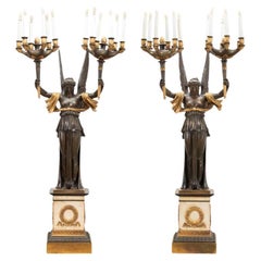 Used Pair of French Empire style Bronze and Bronze Dore Candelabra