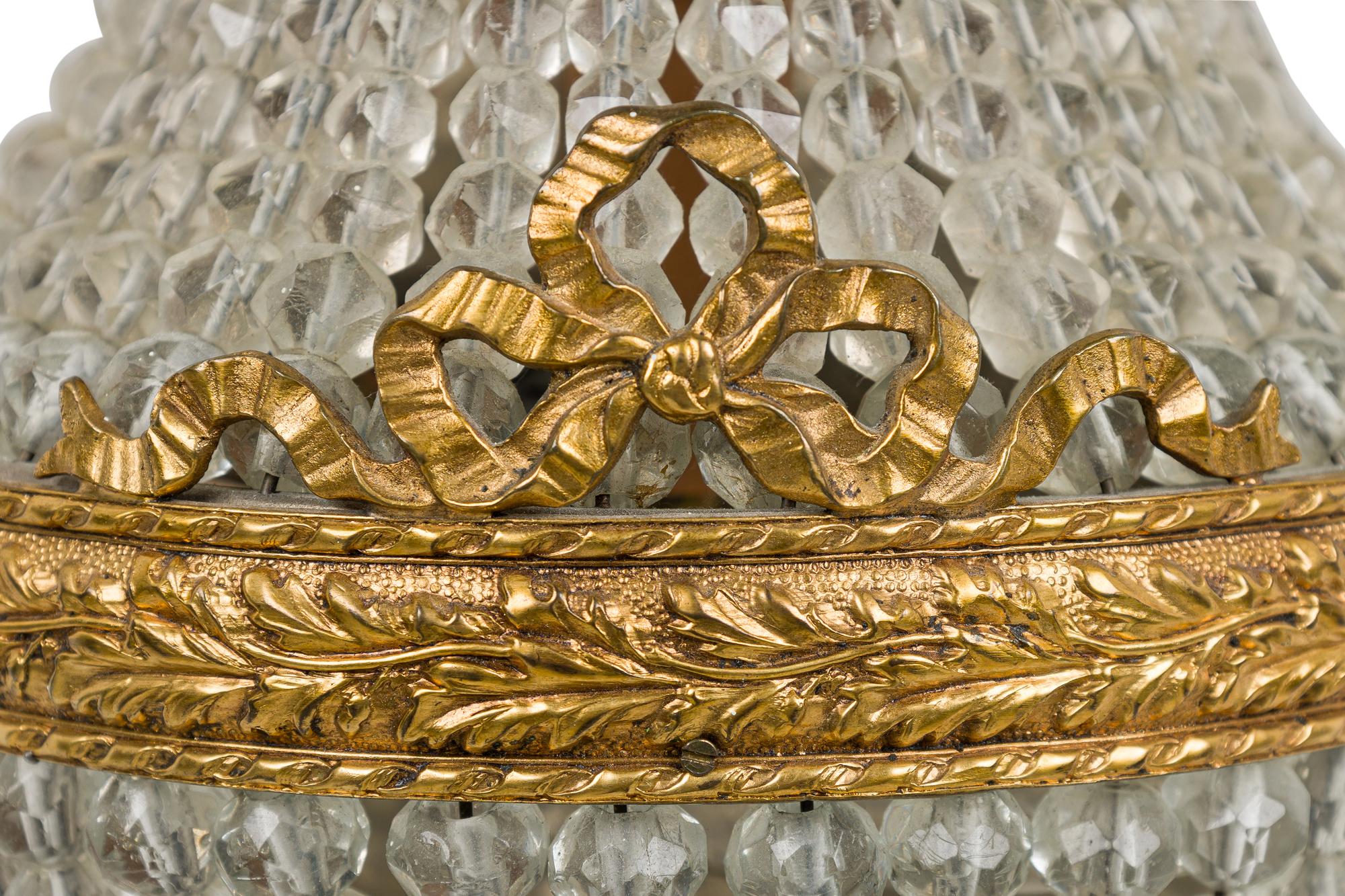 20th Century Pair of French Empire Style Bronze and Crystal Wall Lights Sconces For Sale