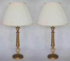 Pair of French Empire Style Bronze Column Candelabra Electrified Table Lamps