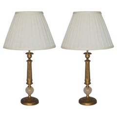 Pair of French Empire Style Bronze Column Candelabra Electrified Table Lamps
