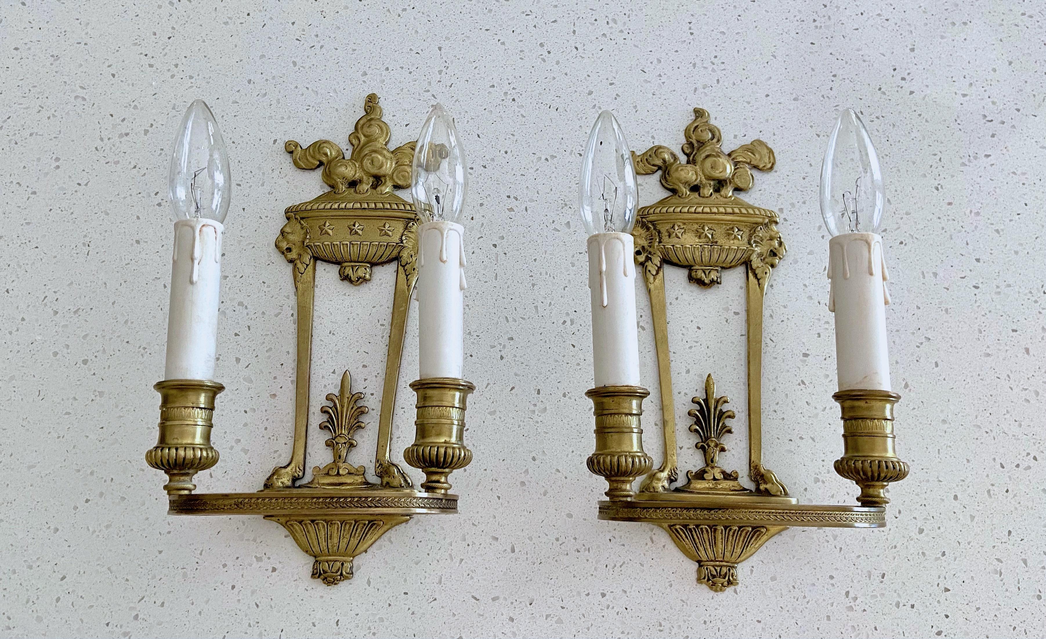 Pair of French Empire Style Bronze Lion Wall Sconces 11