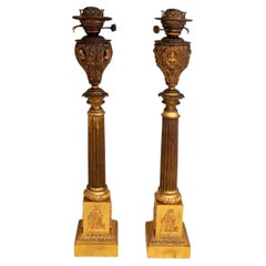 Pareja de Lámparas Espirituales de Bronce Estilo Imperio Francés