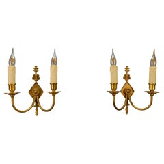 Pair of French Empire Style Bronze Twin Arm Sconces, ca 1920