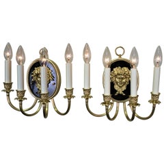 Pair of French Empire Style Bronze with Dionysus face Wall Sconces