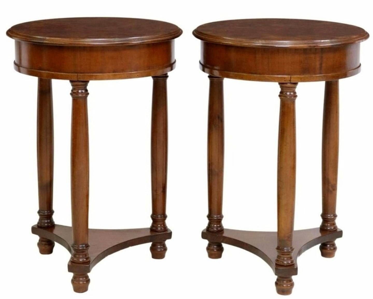 20th Century Pair of French Empire Style Burlwood Guéridon Tables  For Sale