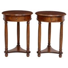 Antique Pair of French Empire Style Burlwood Guéridon Tables 