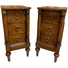 Pair of French Empire Style Burlwood Side Tables
