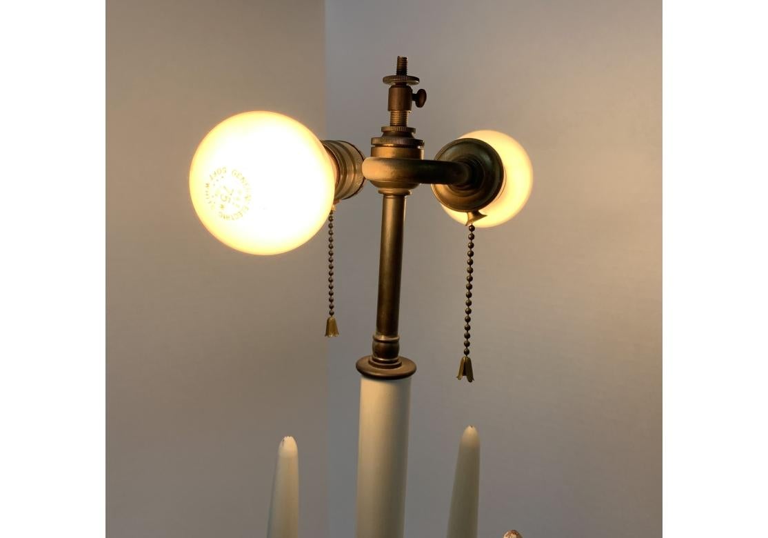 Pair Of  French Empire Style Candelabra Lamps With Custom Shades For Sale 4