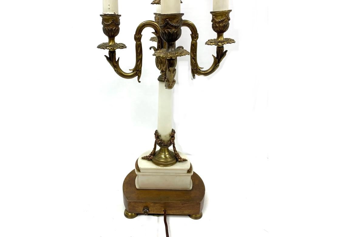 Pair Of  French Empire Style Candelabra Lamps With Custom Shades For Sale 6