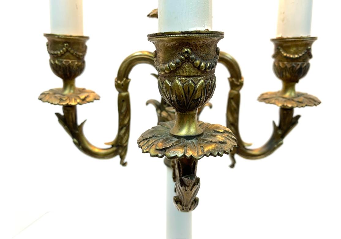 Unknown Pair Of  French Empire Style Candelabra Lamps With Custom Shades For Sale