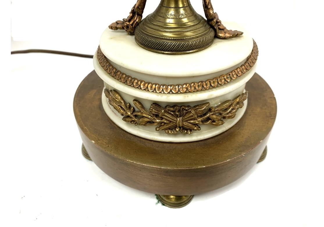 Pair Of  French Empire Style Candelabra Lamps With Custom Shades For Sale 3