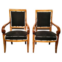 Pair of French Empire Style Carved Open Armchairs