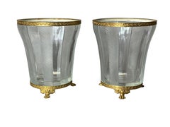 Pair of French Empire Style Cut Glass and Bronze Mounted Vases