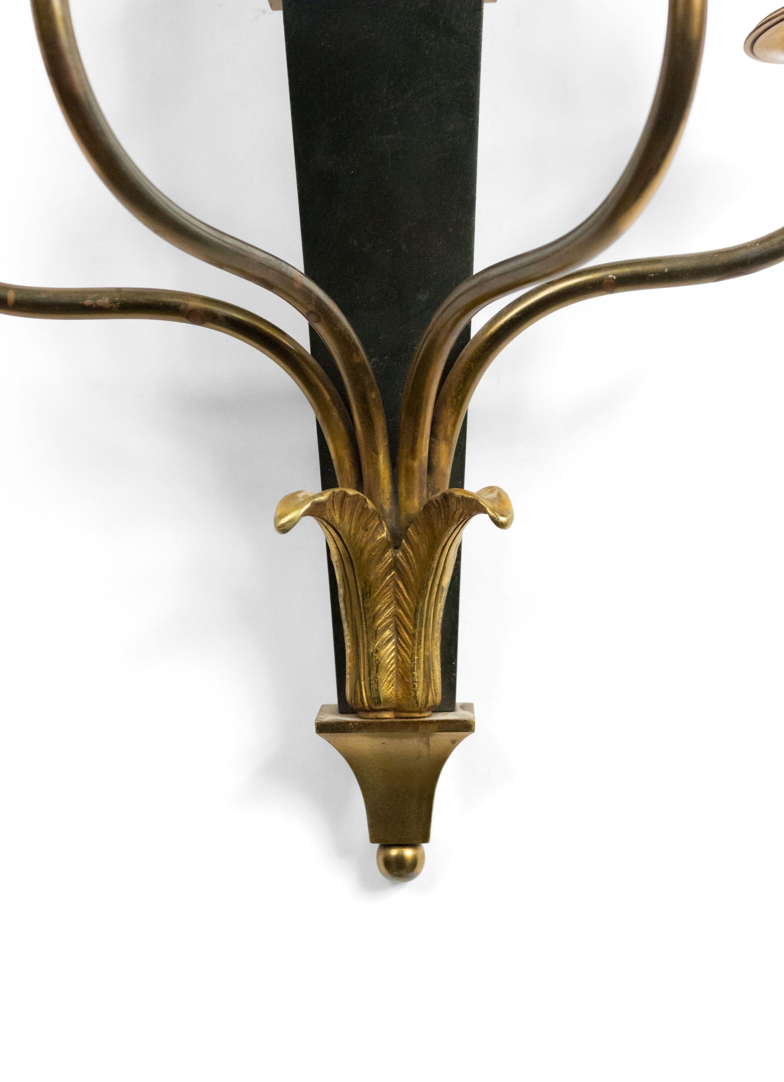 Pair of French Empire Style Ebonized and Gilt Four-Arm Wall Sconces In Good Condition For Sale In New York, NY