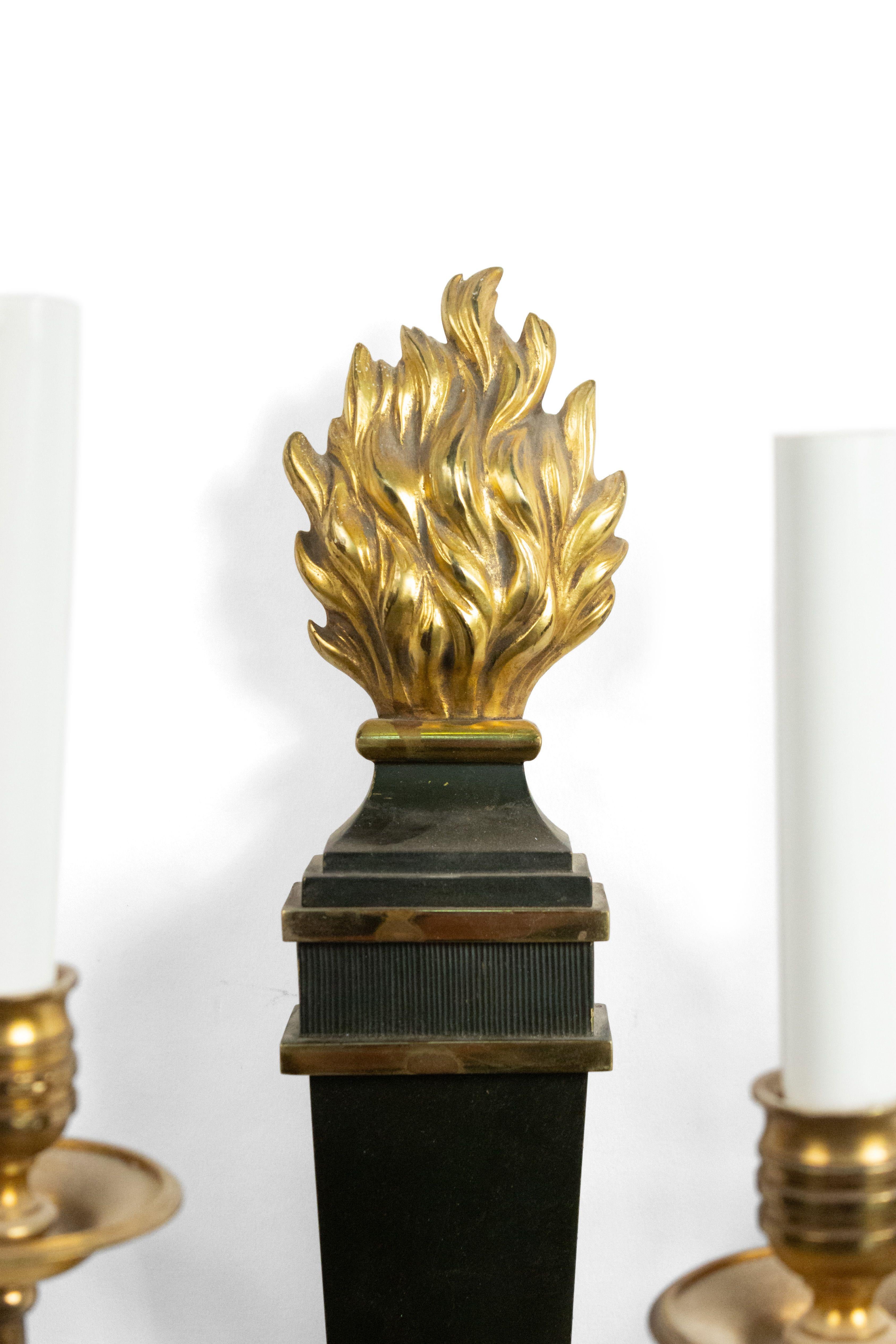 20th Century Pair of French Empire Style Ebonized and Gilt Four-Arm Wall Sconces For Sale