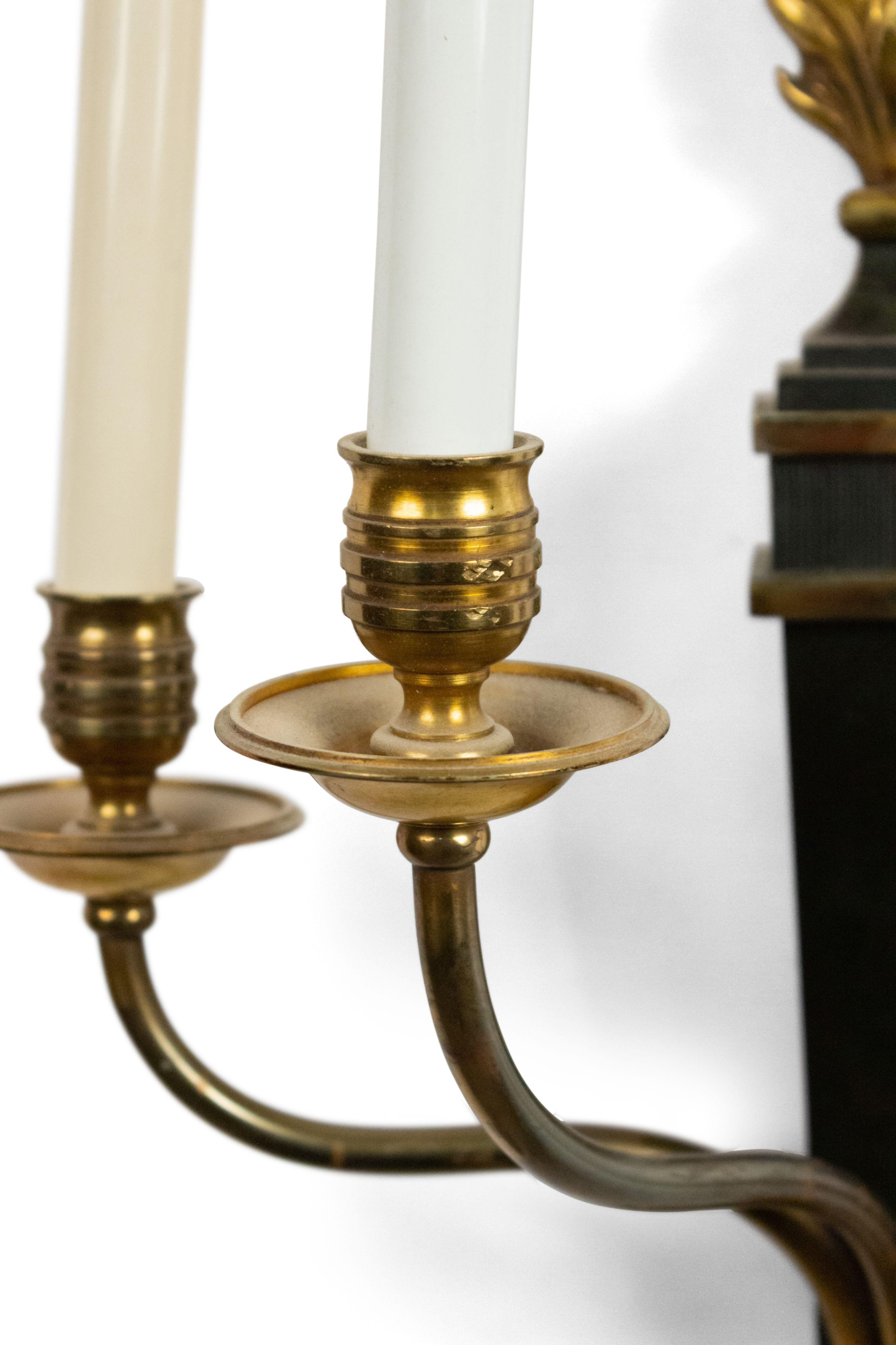 Giltwood Pair of French Empire Style Ebonized and Gilt Four-Arm Wall Sconces For Sale