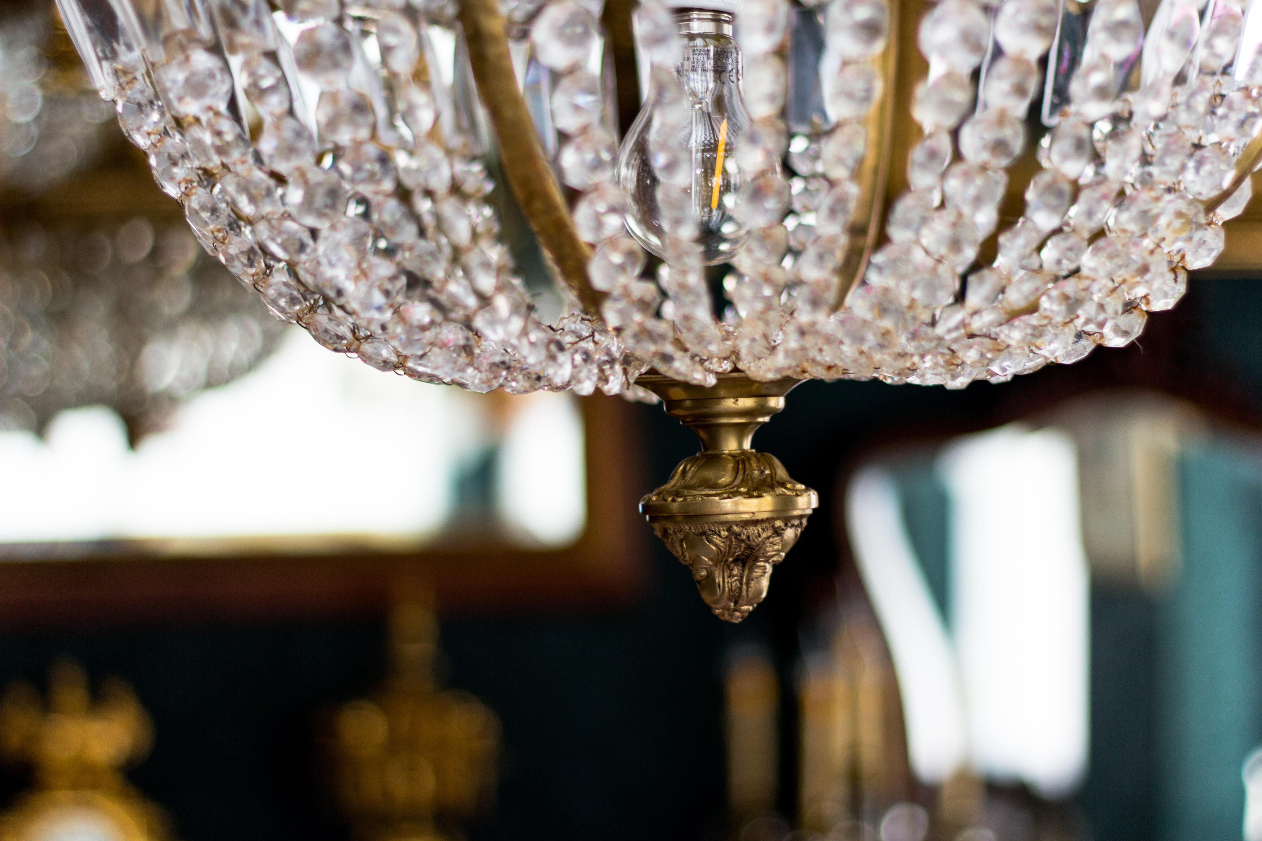 Pair of French Empire Style Fifteen-Light Crystal and Bronze Basket Chandeliers 8