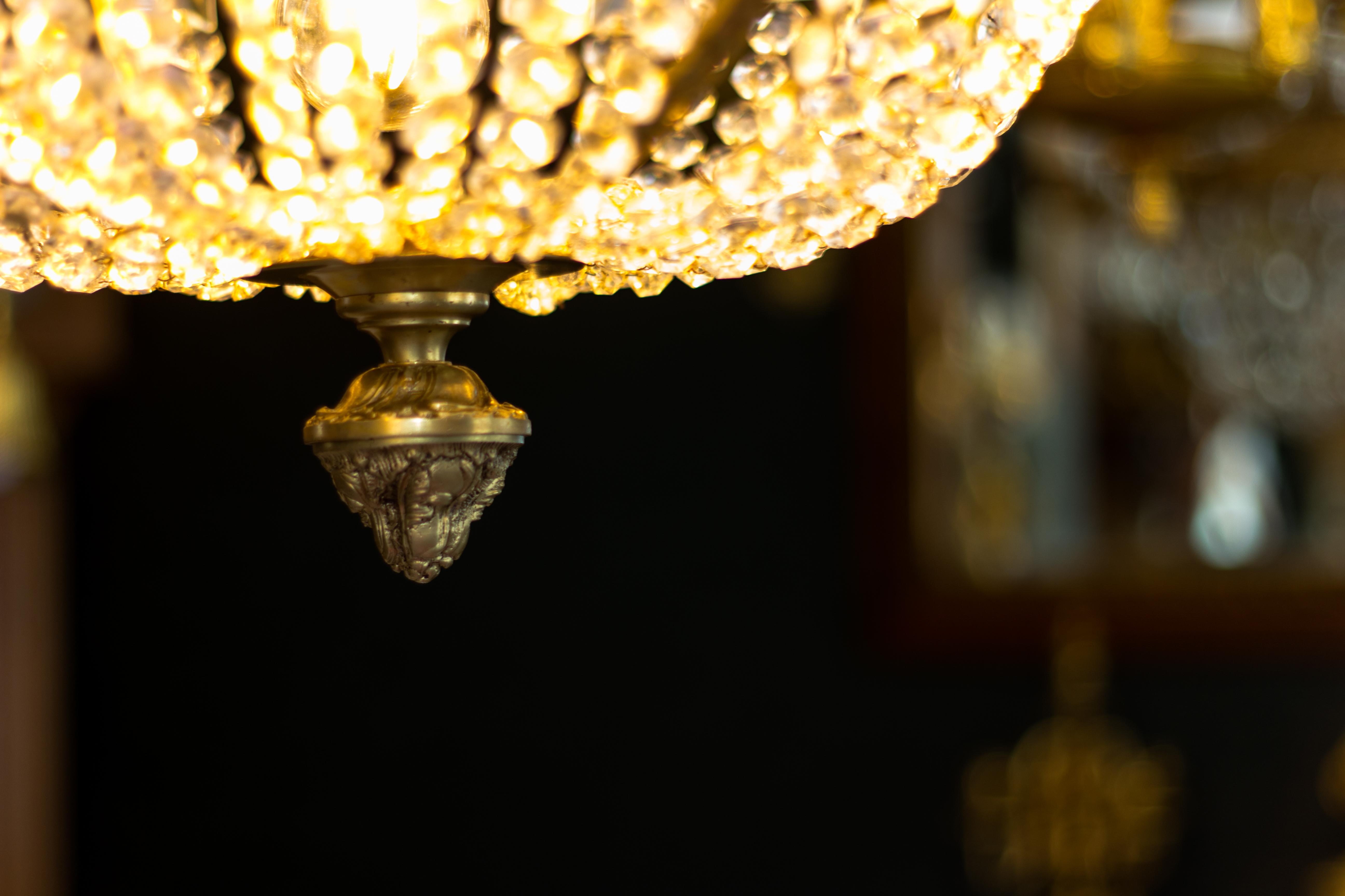 Pair of French Empire Style Fifteen-Light Crystal and Bronze Basket Chandeliers 14