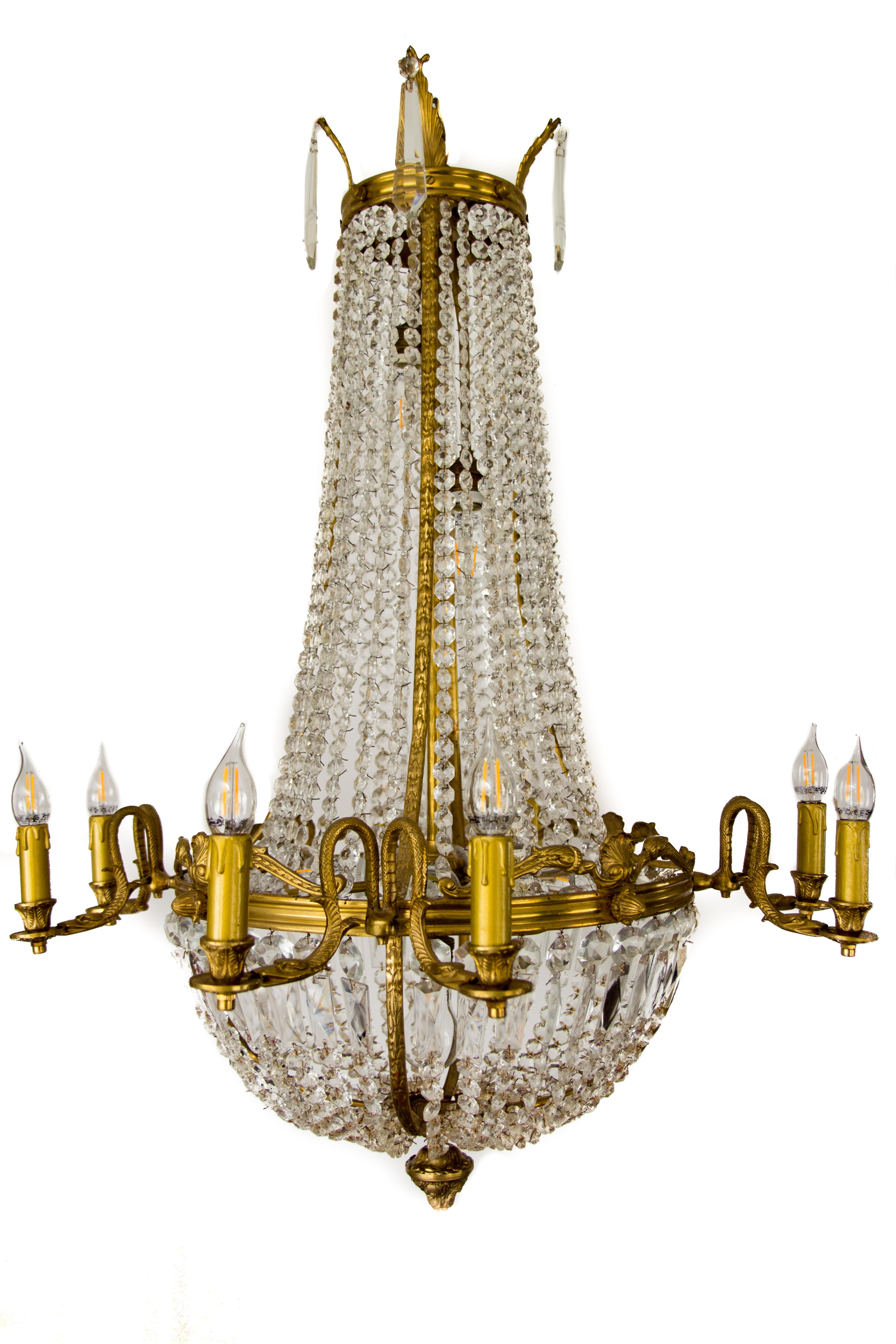 Pair of French Empire Style Fifteen-Light Crystal and Bronze Basket Chandeliers In Good Condition In Barntrup, DE