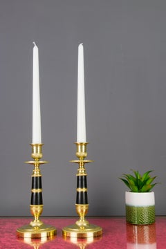 Pair of French Empire Style Gilt and Patinated Bronze & Brass Candlesticks