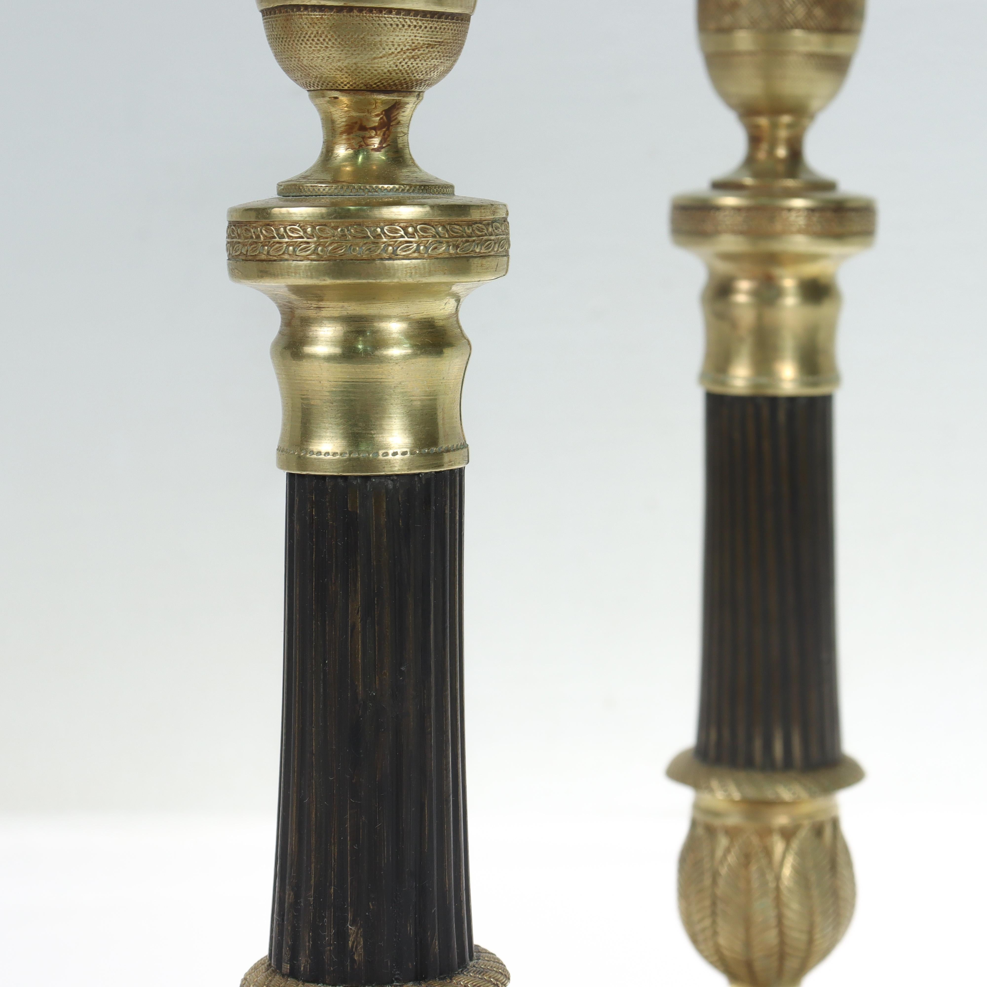 Pair of French Empire Style Gilt Bronze Candlesticks For Sale 6