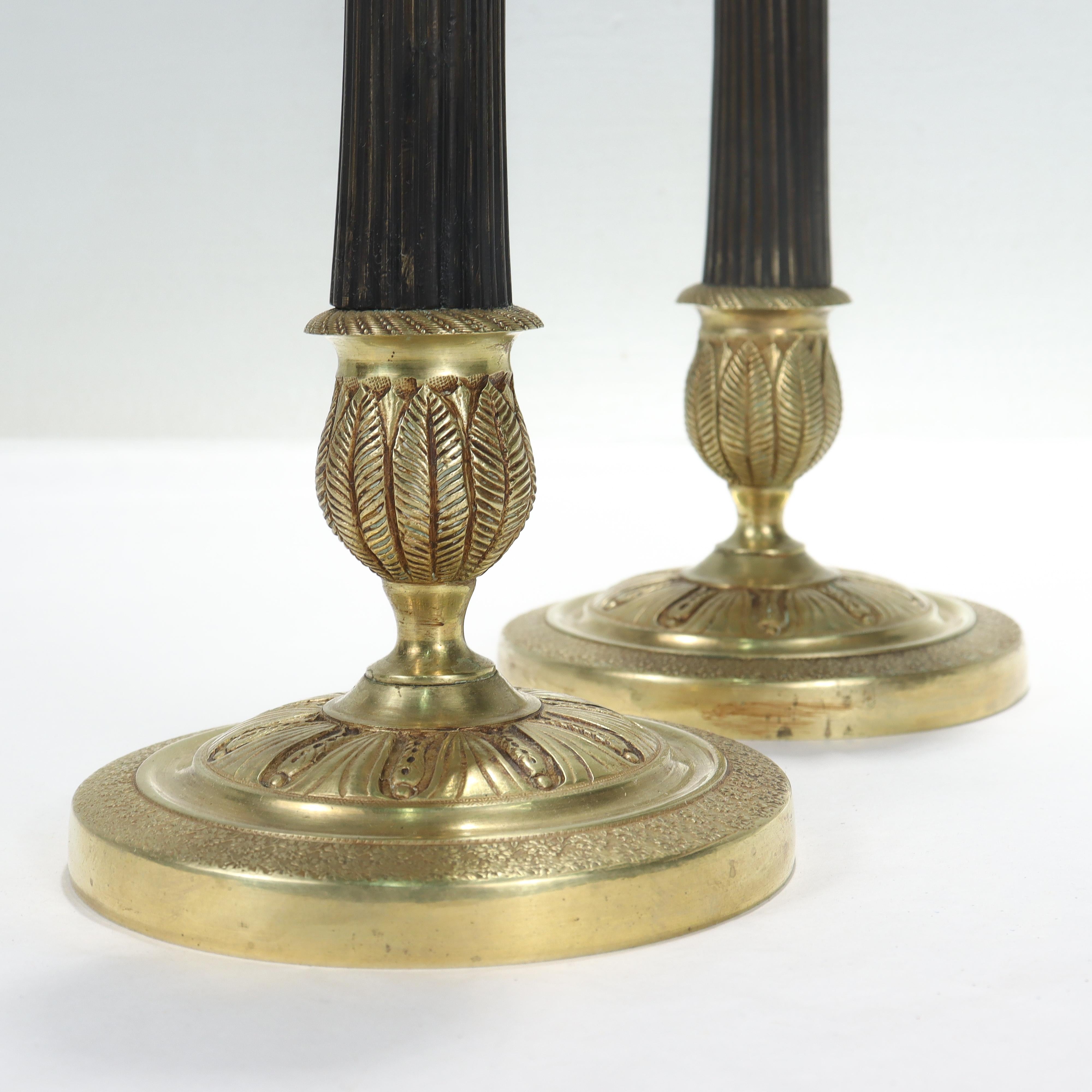 Pair of French Empire Style Gilt Bronze Candlesticks For Sale 7