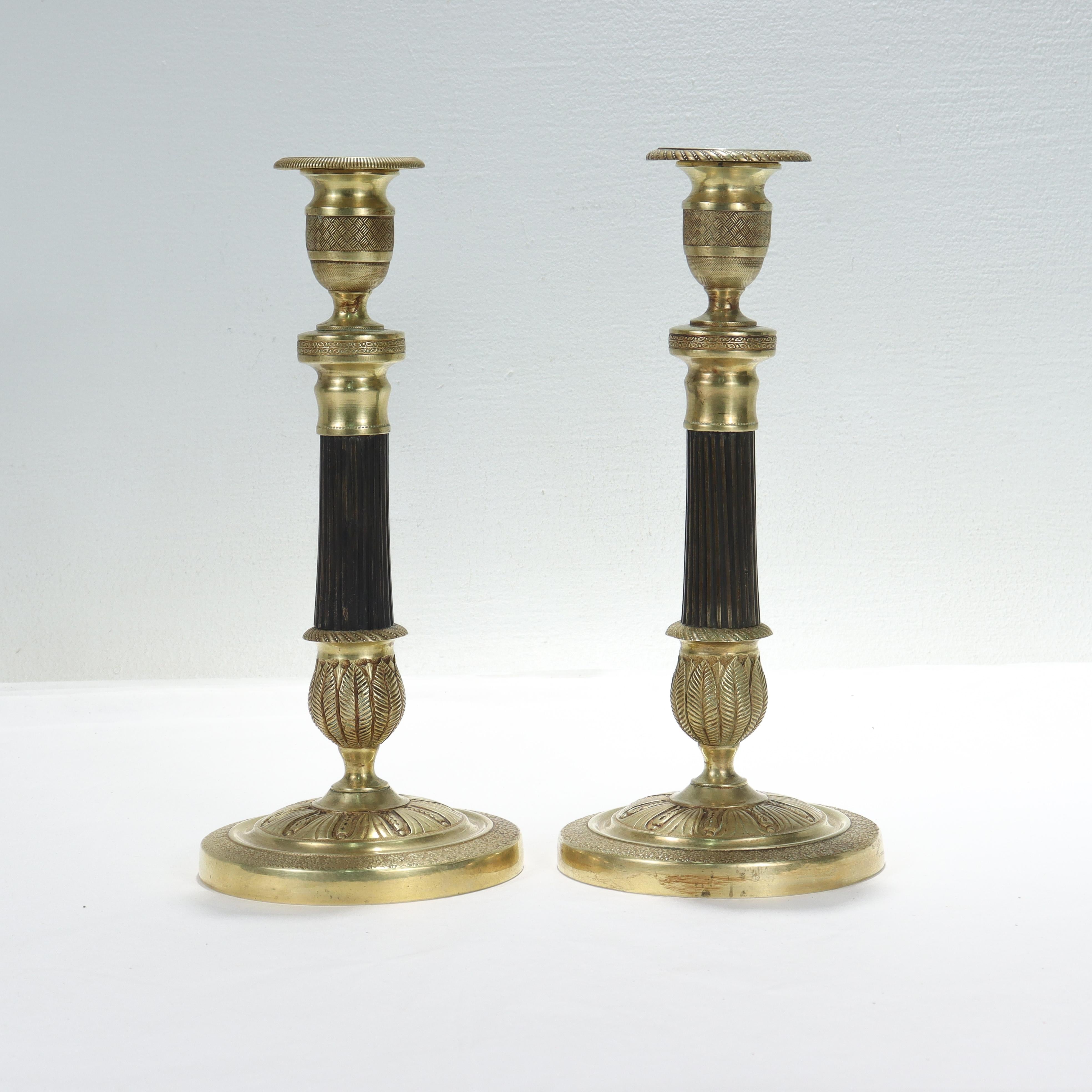 20th Century Pair of French Empire Style Gilt Bronze Candlesticks For Sale