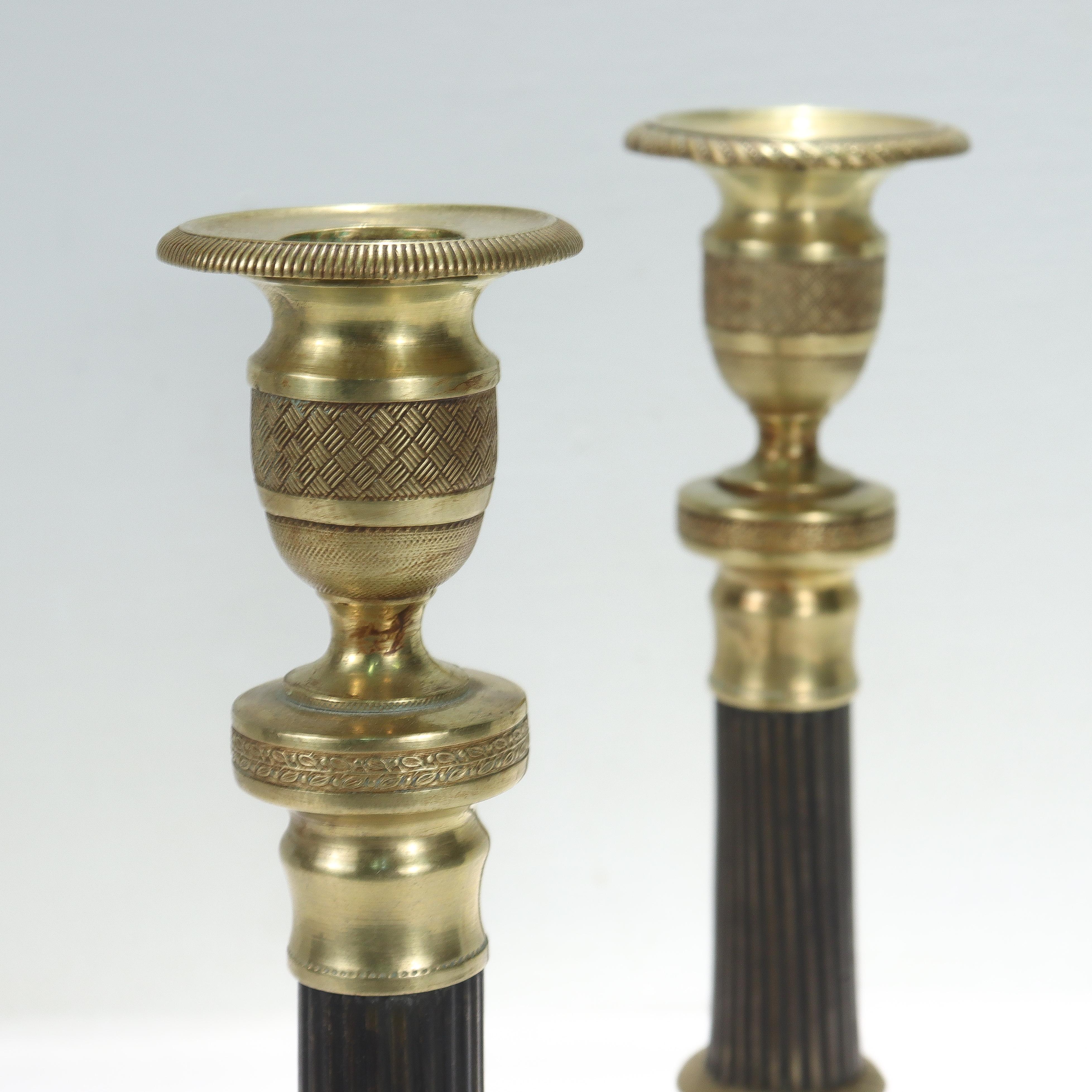 Pair of French Empire Style Gilt Bronze Candlesticks For Sale 1