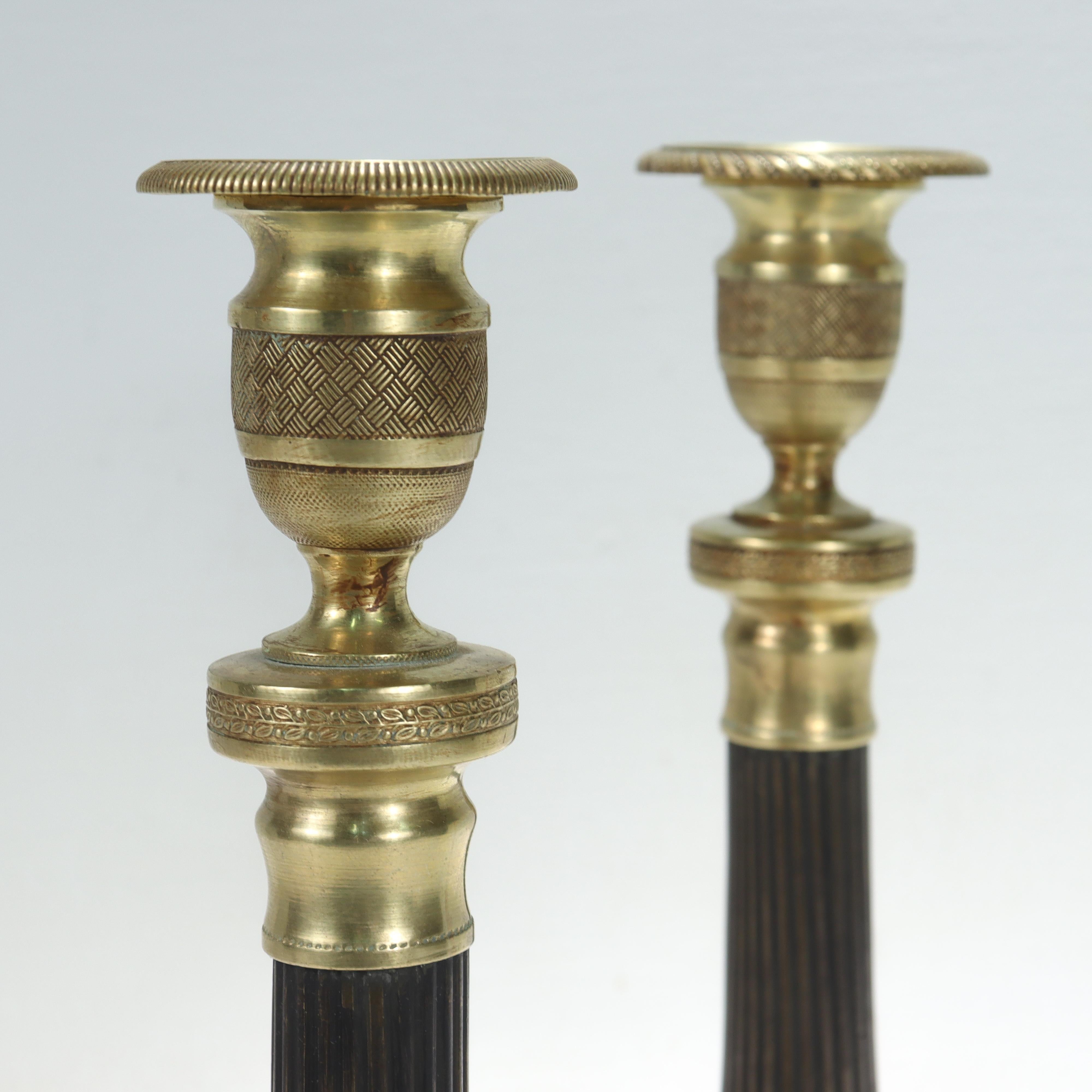 Pair of French Empire Style Gilt Bronze Candlesticks For Sale 2