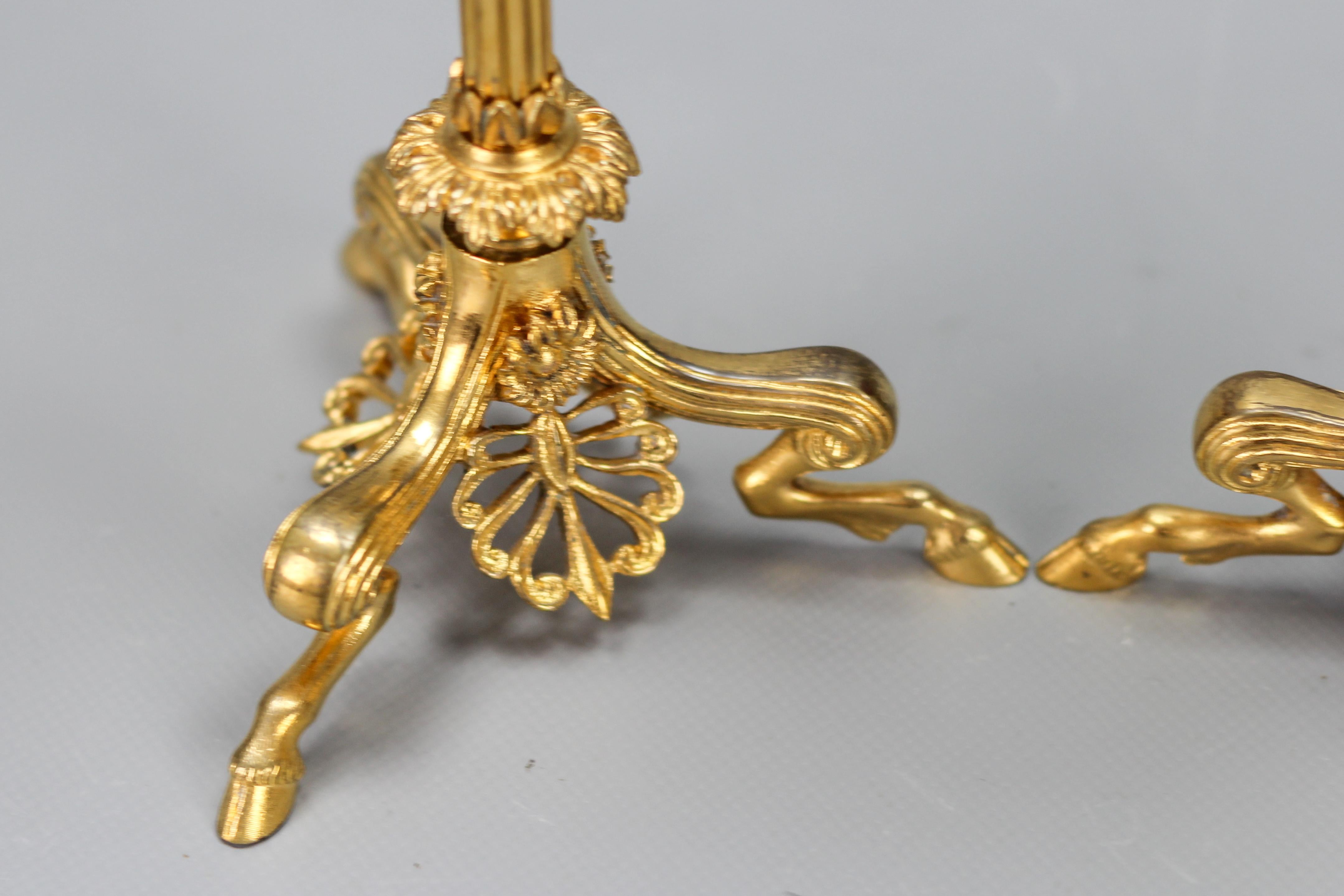 Pair of French Empire Style Gilt Bronze Candlesticks on Hoofed Faun Feet For Sale 5