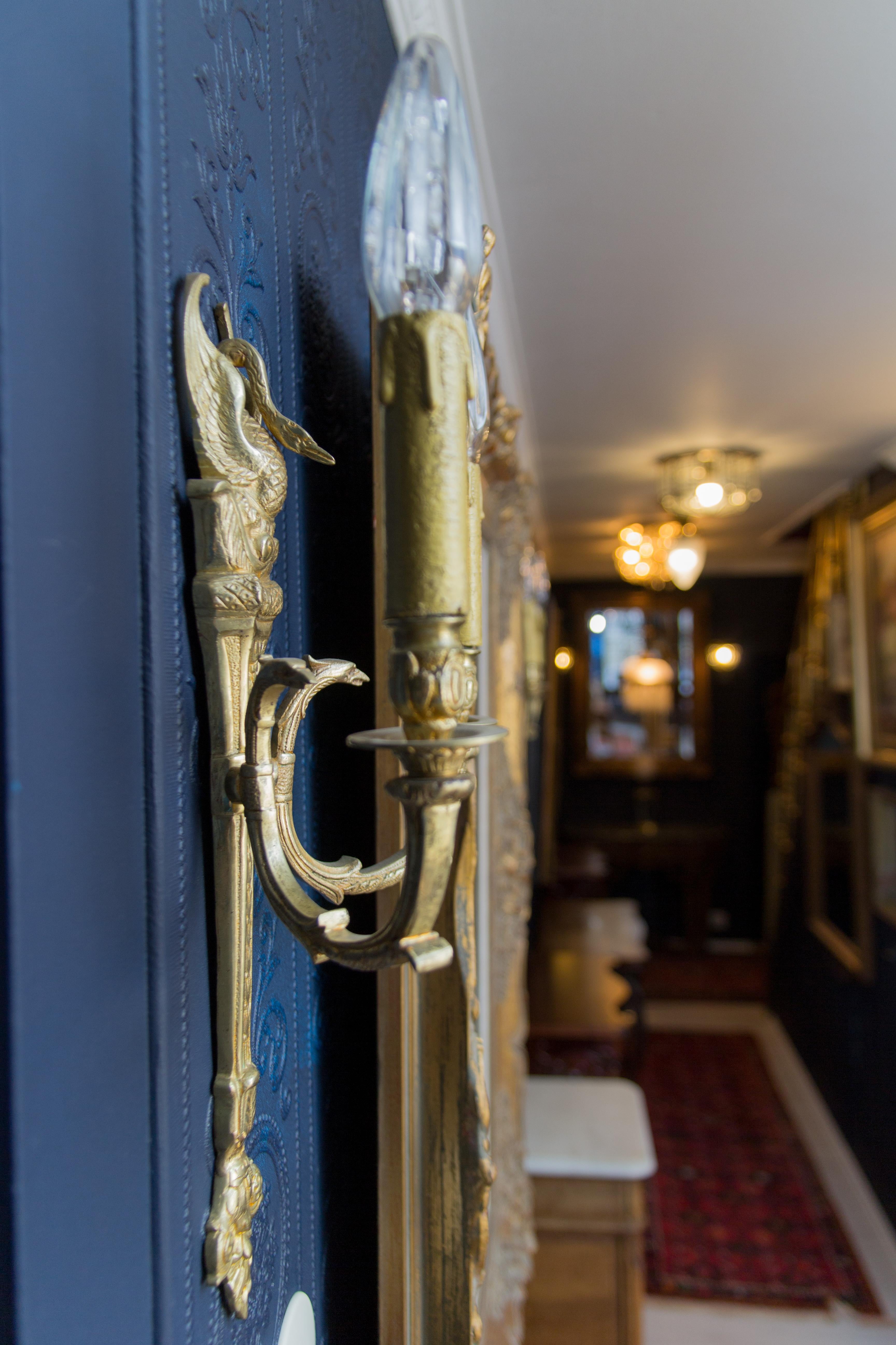 Pair of French Empire Style Gilt Bronze Two-Light Sconces 12