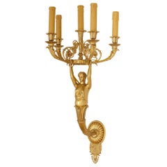Pair of French Empire Style Gilt Bronze Sconces