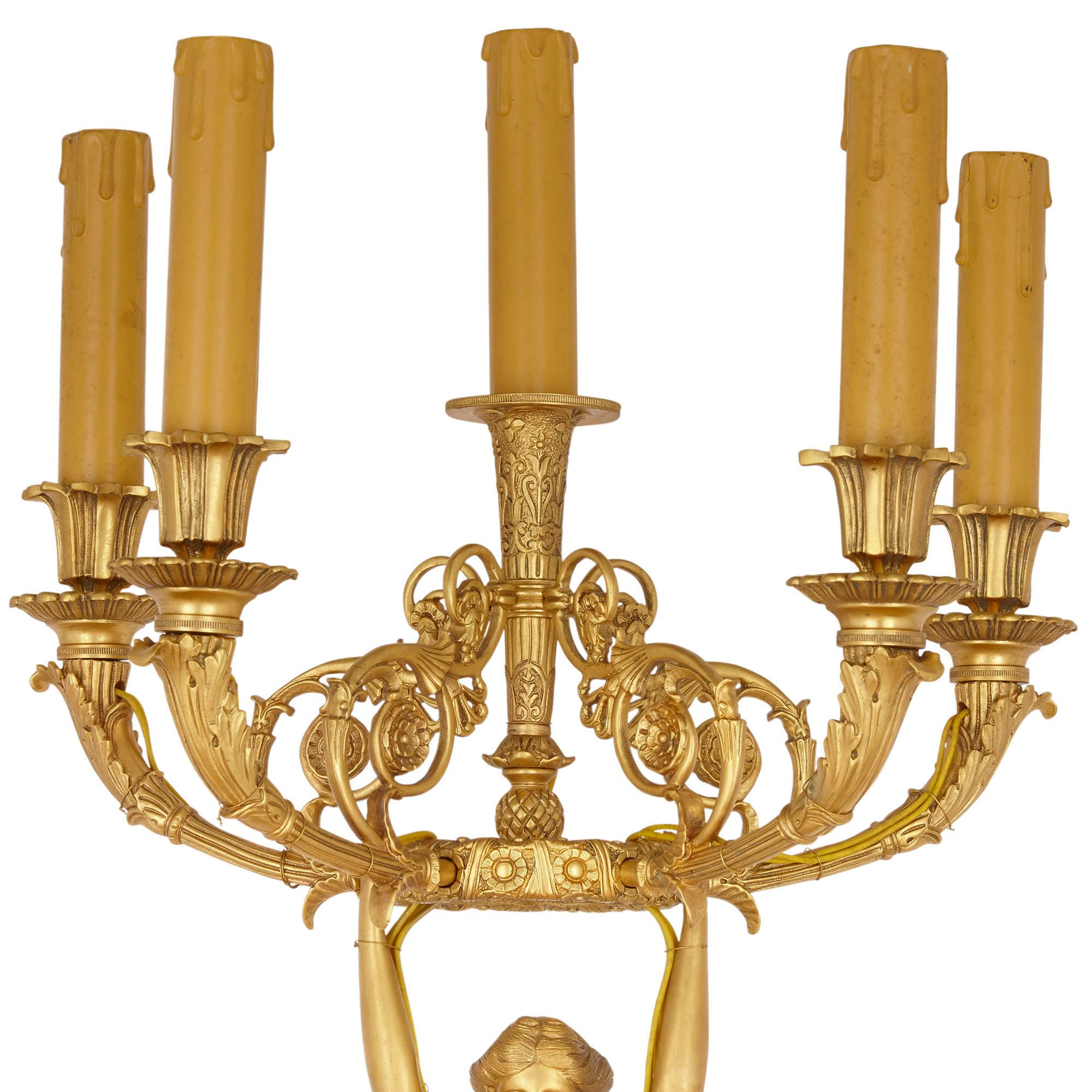Pair of French Empire Style Gilt Bronze Sconces For Sale 1