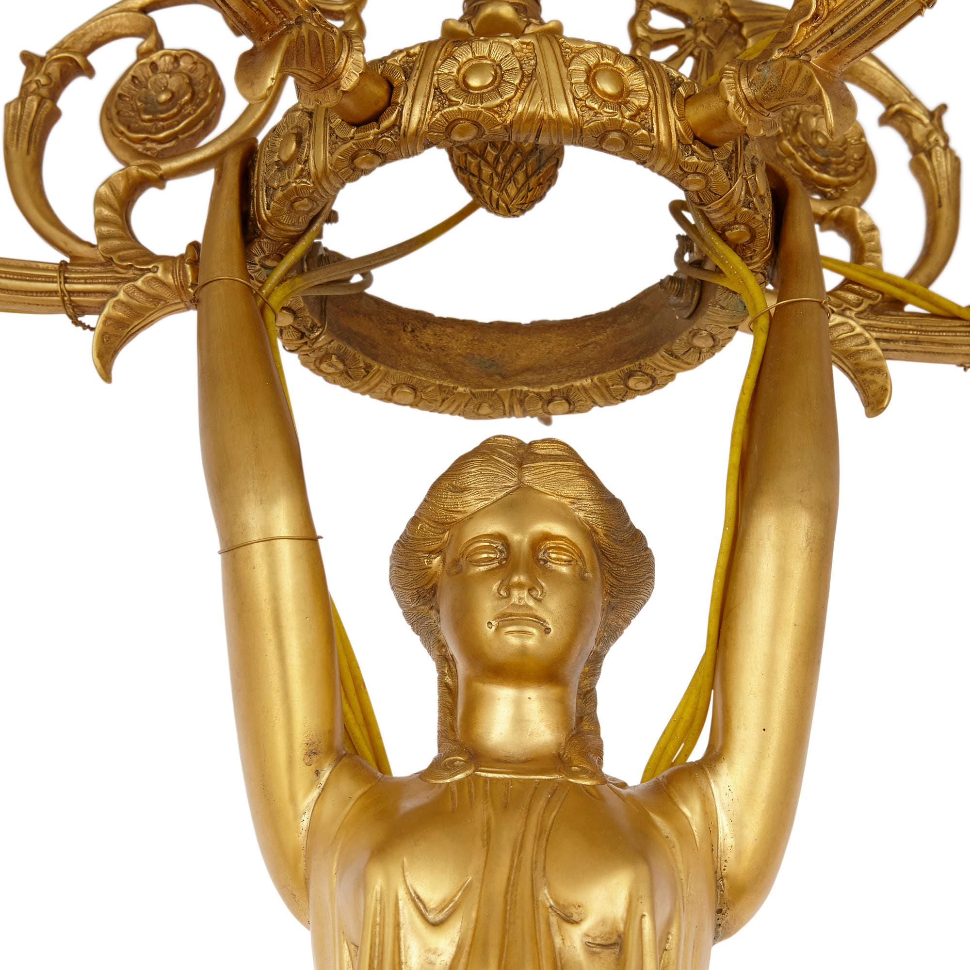 Bronze Paire d'appliques françaises de style Empire en bronze doré en vente