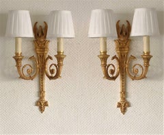 Pair of French Empire Style Gilt Bronze Two-Arm Wall Sconces, 1910-1920