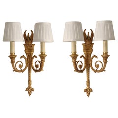 Pair of French Empire Style Gilt Bronze Two-Arm Wall Sconces, 1910-1920