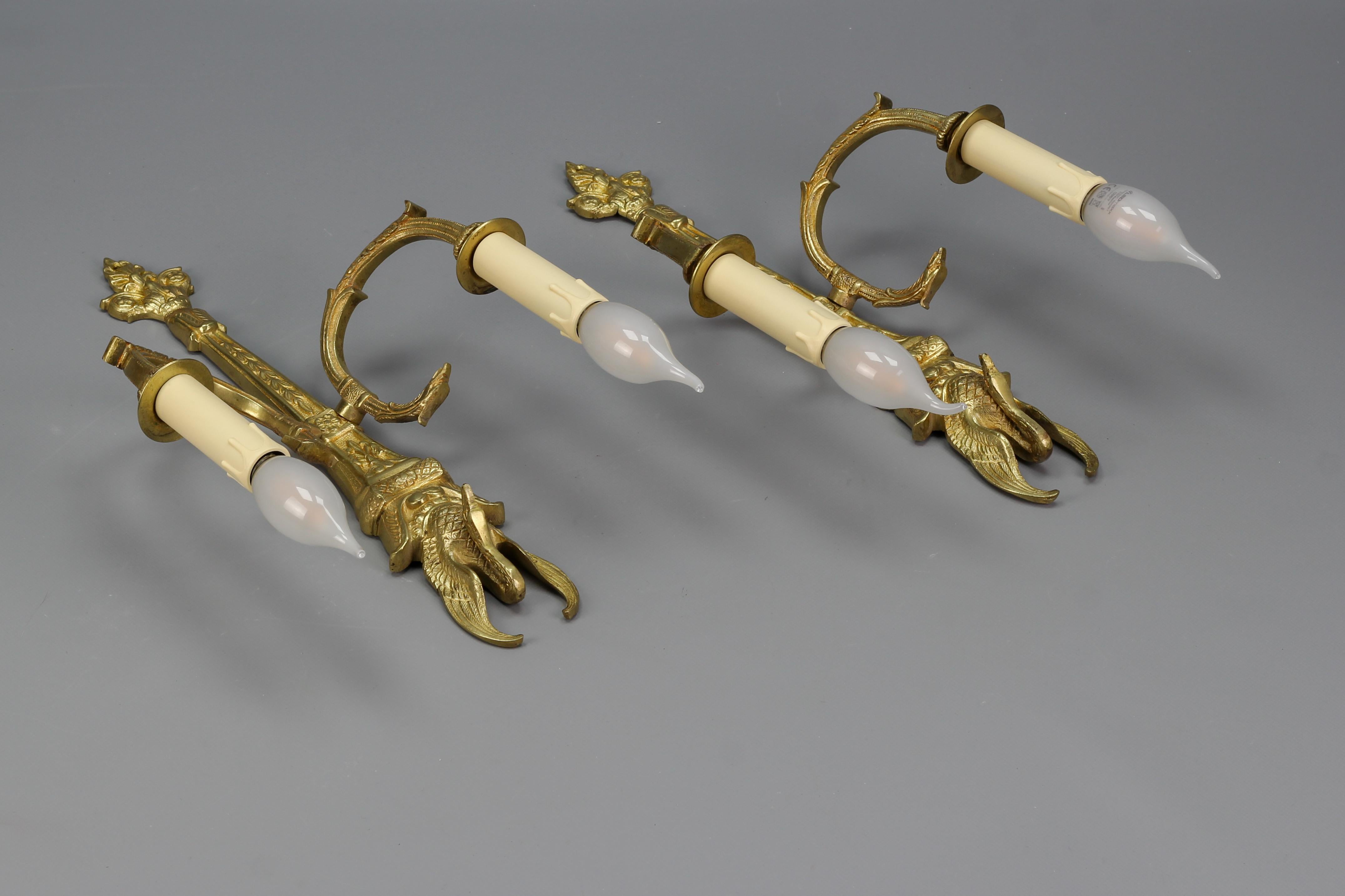 Pair of French Empire Style Gilt Bronze Two-Light Sconces, Early 20th Century For Sale 10