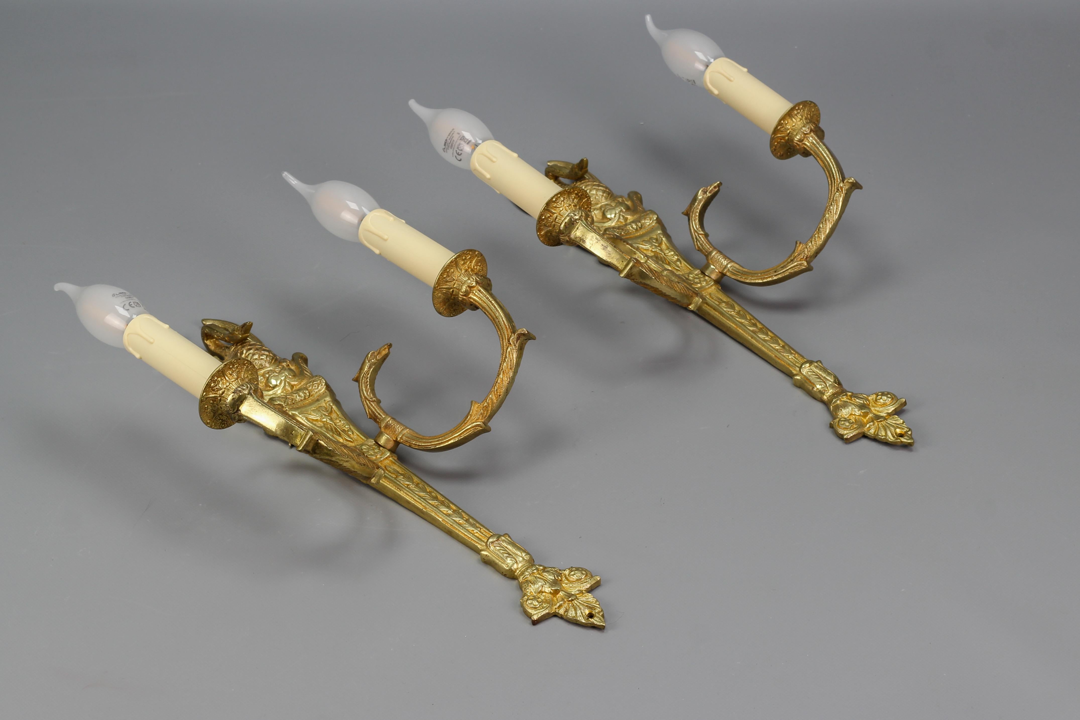 Pair of French Empire Style Gilt Bronze Two-Light Sconces, Early 20th Century For Sale 13