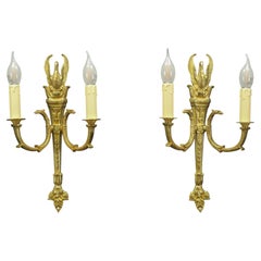 Pair of French Empire Style Gilt Bronze Two-Light Sconces, Early 20th Century