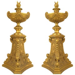 Pair of French Empire Style Gilt Bronze Urns