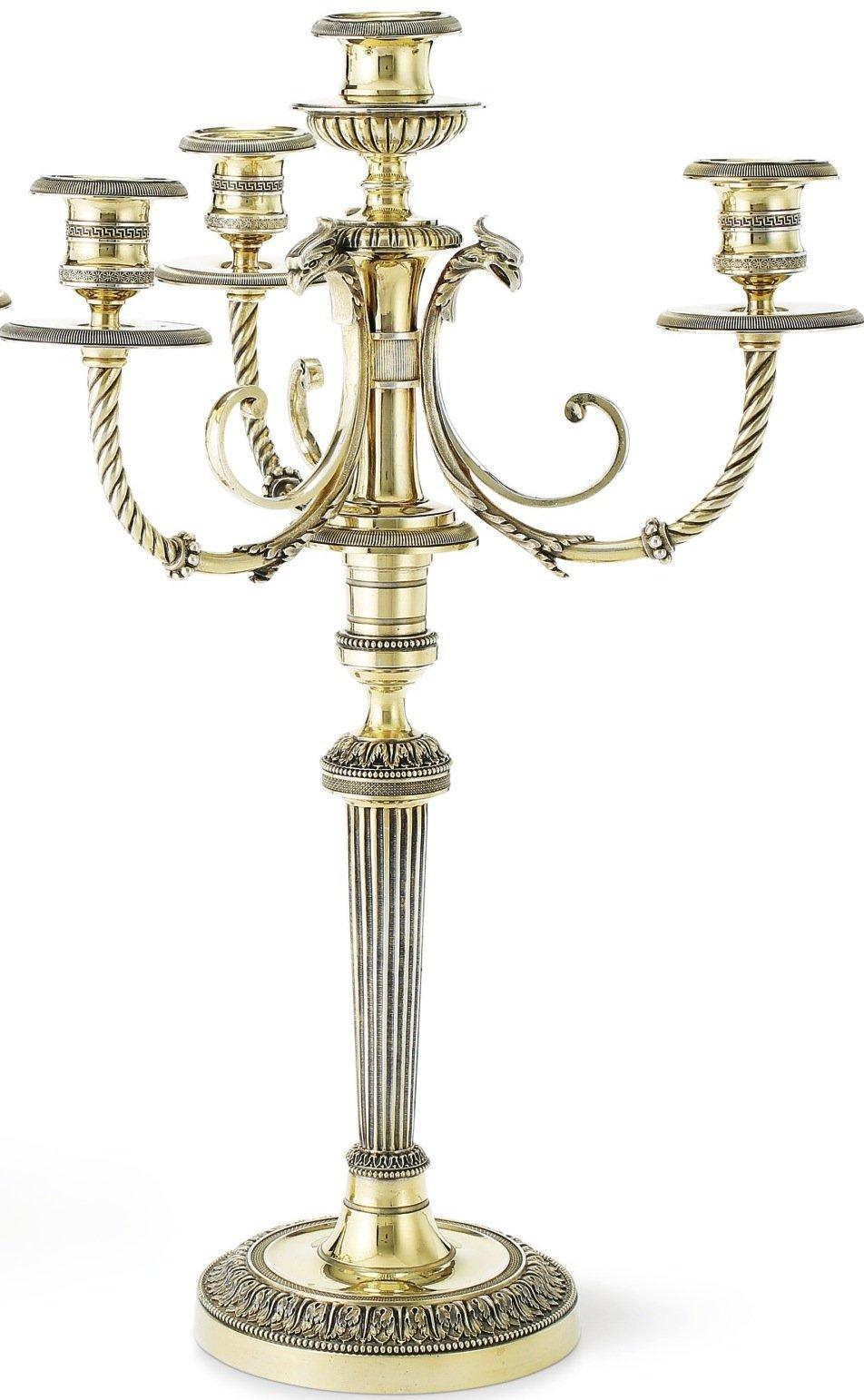 Pair of French Empire Style Gilt Metal Four-Light Candelabras In Good Condition For Sale In New York, NY