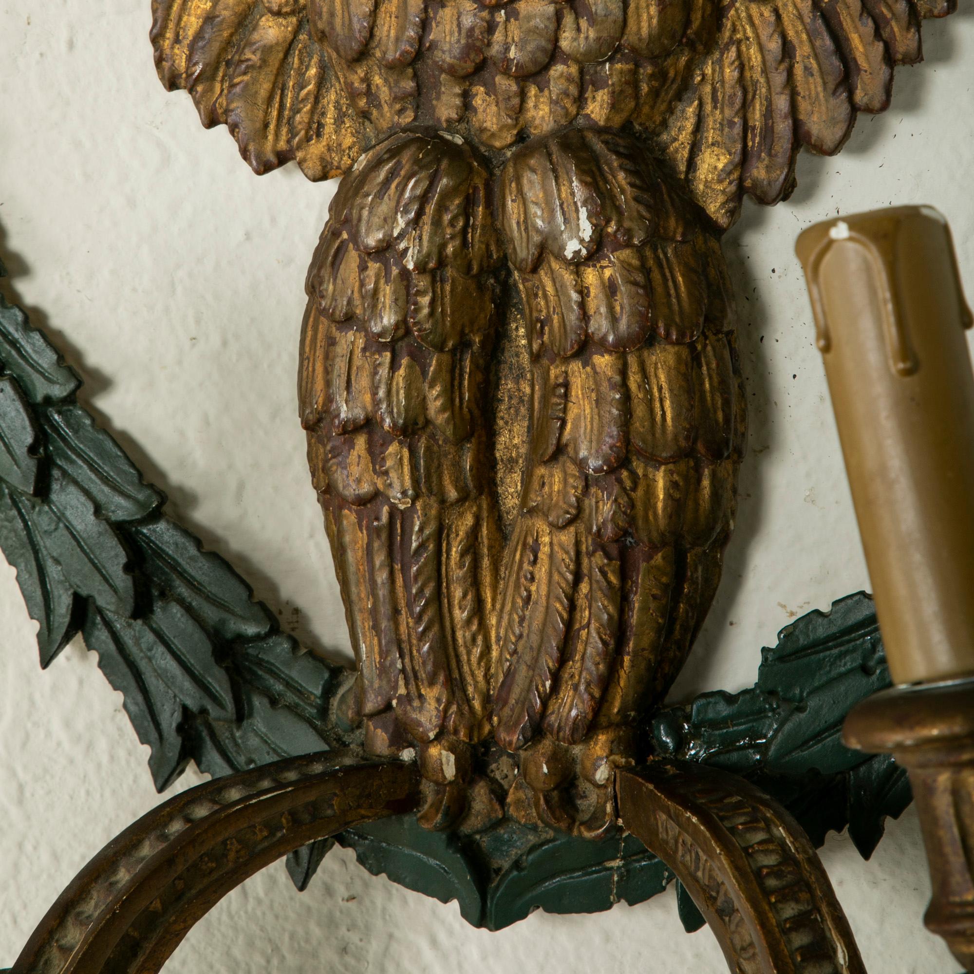 Pair of French Empire Style Gilt Wood Sconces with Eagles, Circa 1900 For Sale 5