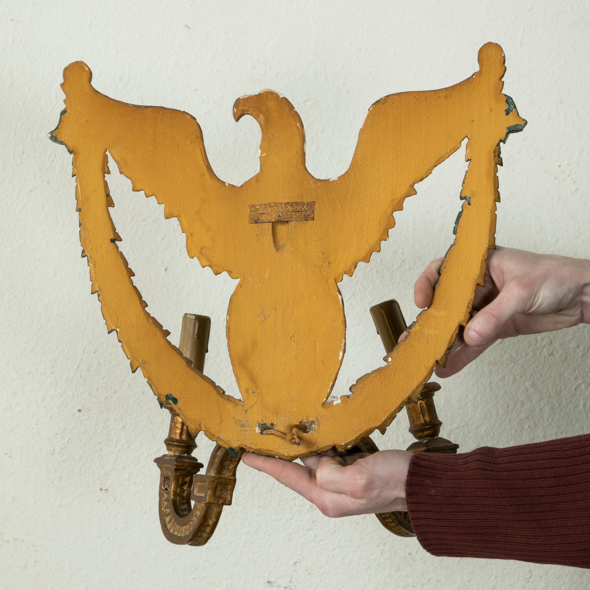 Pair of French Empire Style Gilt Wood Sconces with Eagles, Circa 1900 For Sale 6
