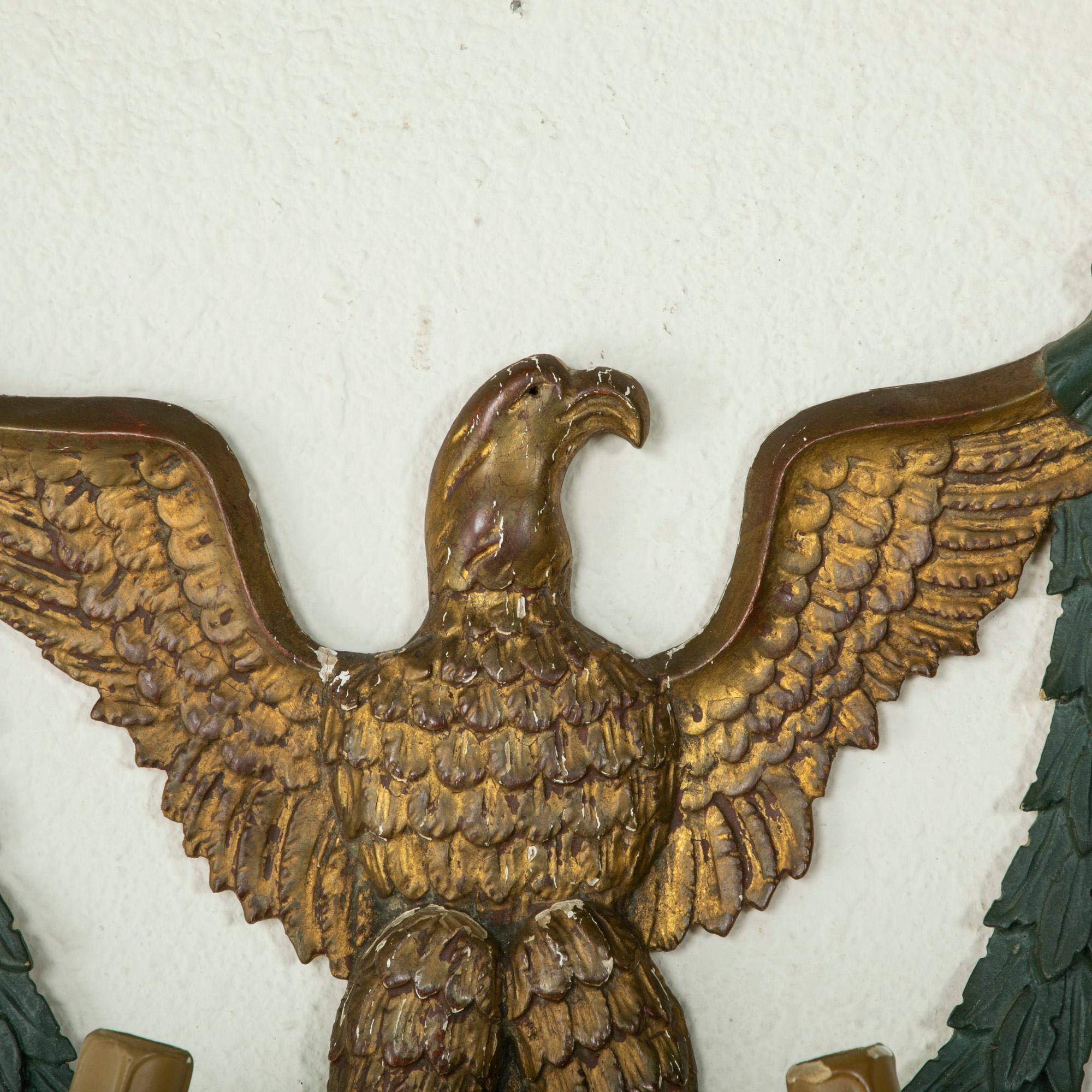 Giltwood Pair of French Empire Style Gilt Wood Sconces with Eagles, Circa 1900 For Sale