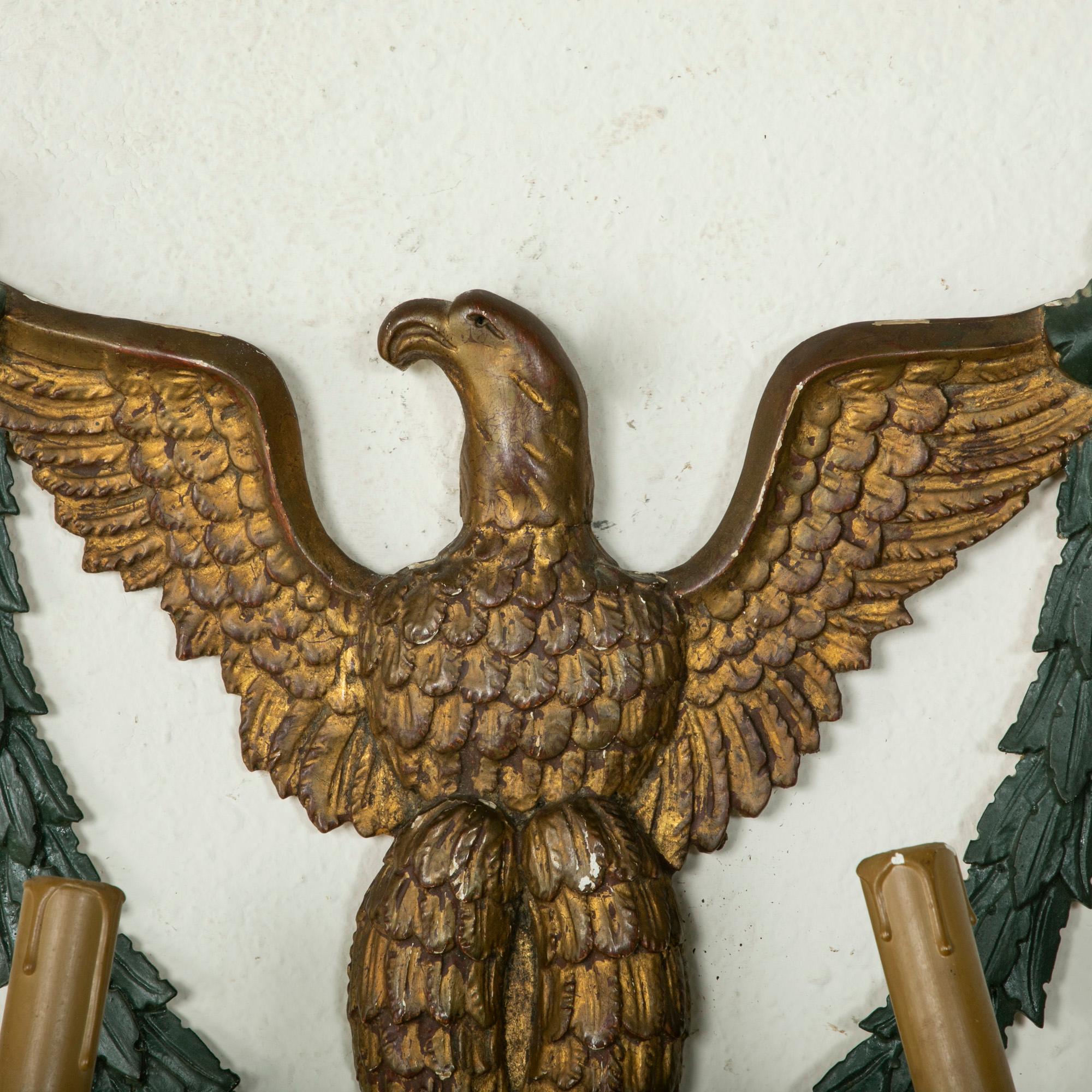 Pair of French Empire Style Gilt Wood Sconces with Eagles, Circa 1900 For Sale 1