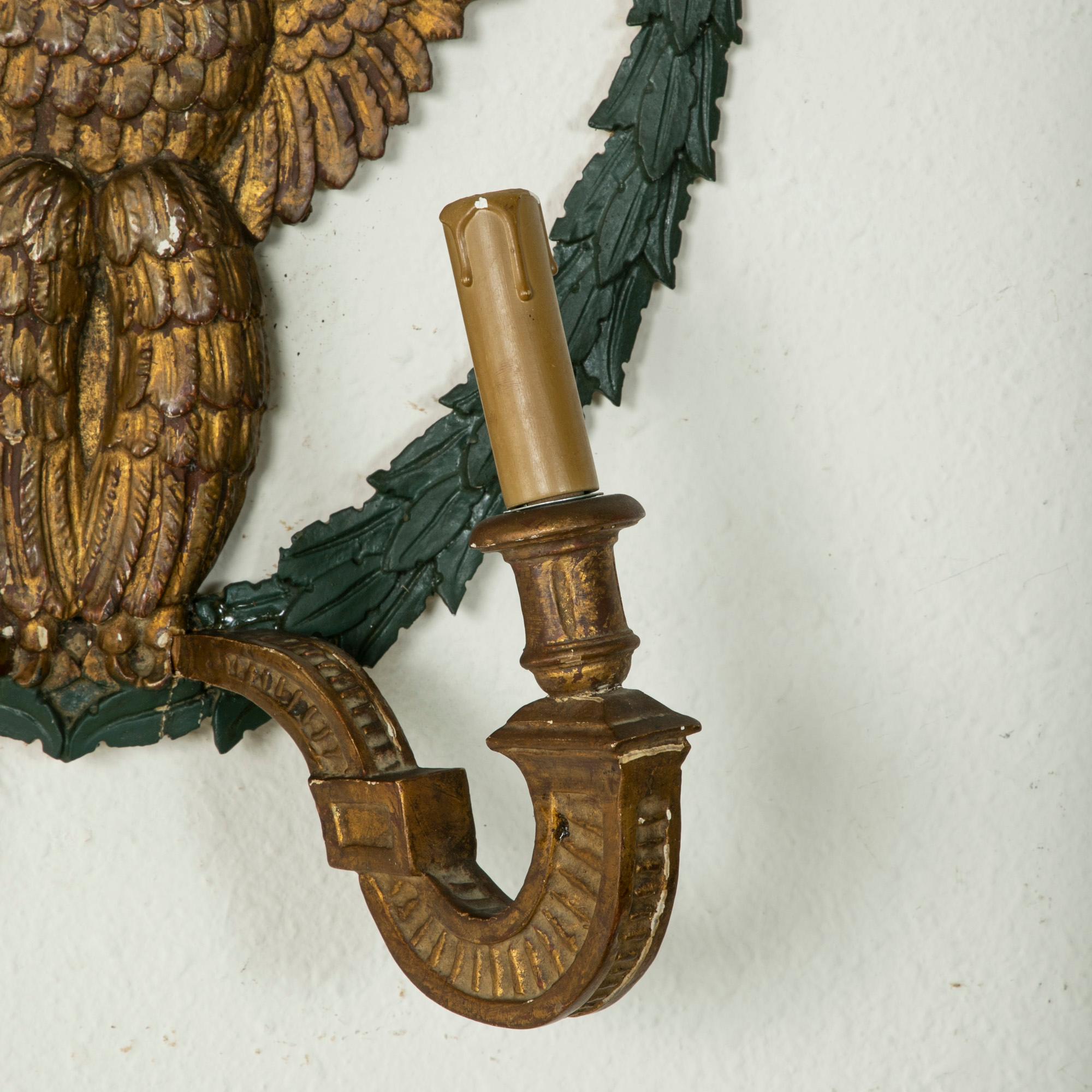 Pair of French Empire Style Gilt Wood Sconces with Eagles, Circa 1900 For Sale 3