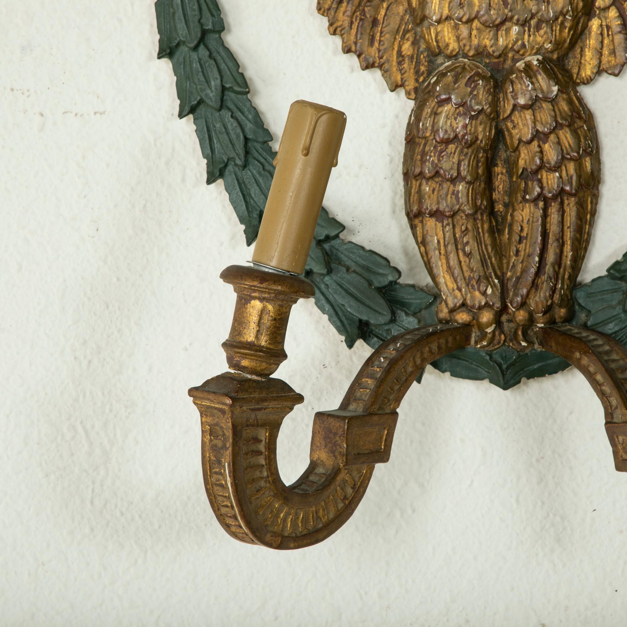 Pair of French Empire Style Gilt Wood Sconces with Eagles, Circa 1900 For Sale 4
