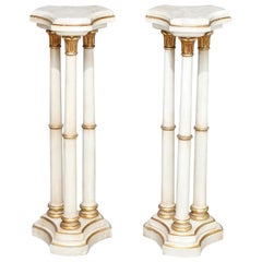 Pair of French Empire Style Giltwood and Marble Sculpture Pedestals Pair of French Empire Style Giltwood and Marble Sculpture Pedestals