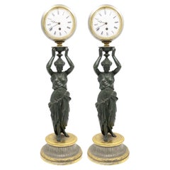 Pair of French Empire Style Greek Female Mantel Clocks