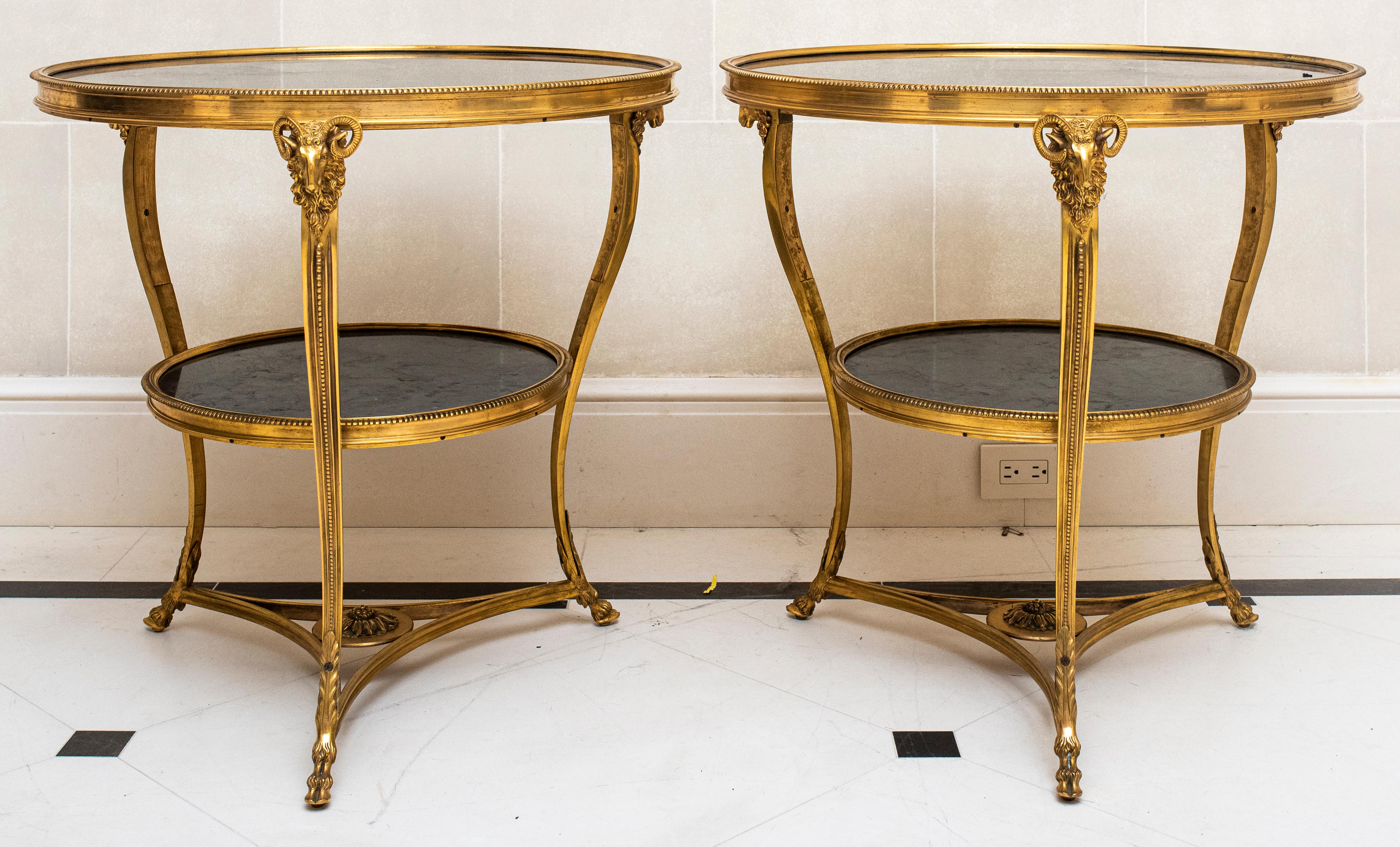 French Empire style pair of ormolu gilt bronze and black marble Guéridon 